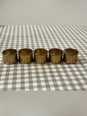 Set of 5 Hammered Brass Napkin Rings